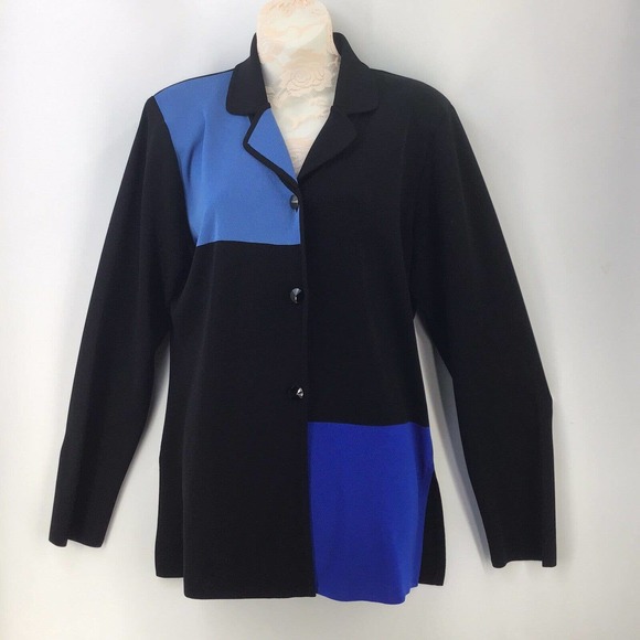 Misook Exclusively Small Button Front Cardigan Blue Black Colorblock Collared - Picture 6 of 12